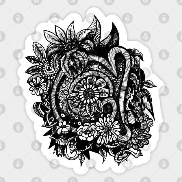 Floral A in Black and White Sticker by stephenignacio